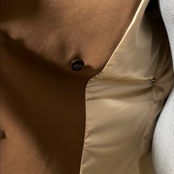 PINK TARTAN NWOT Double-Breasted Brown Trench Coat Lined, Size L - Picture 9 of 11